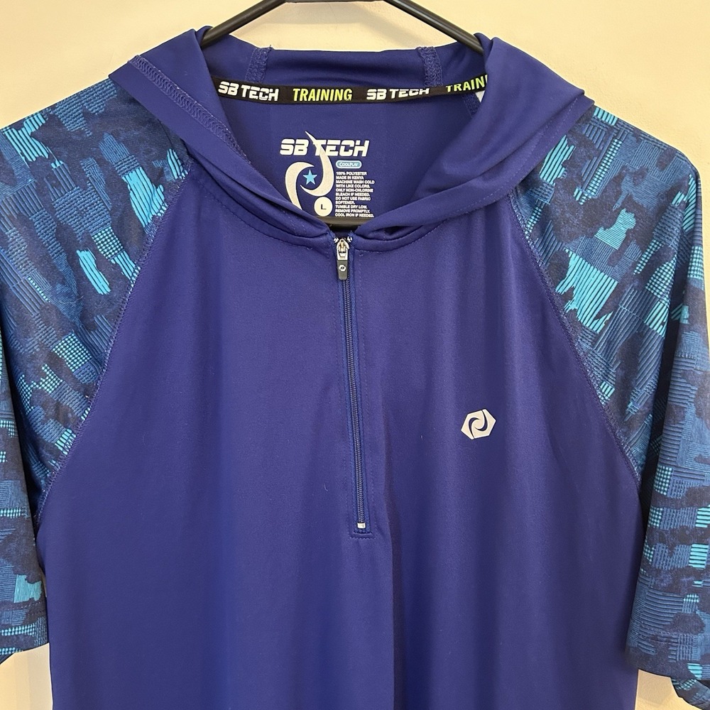 Short Sleeve 1/4 Zip large Running Biking Shirt Hood SB TECH athletic workout